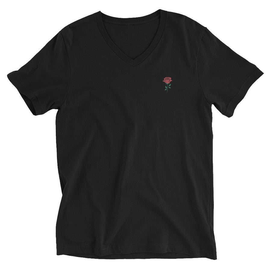 Roses - V Neck T-Shirt In Black