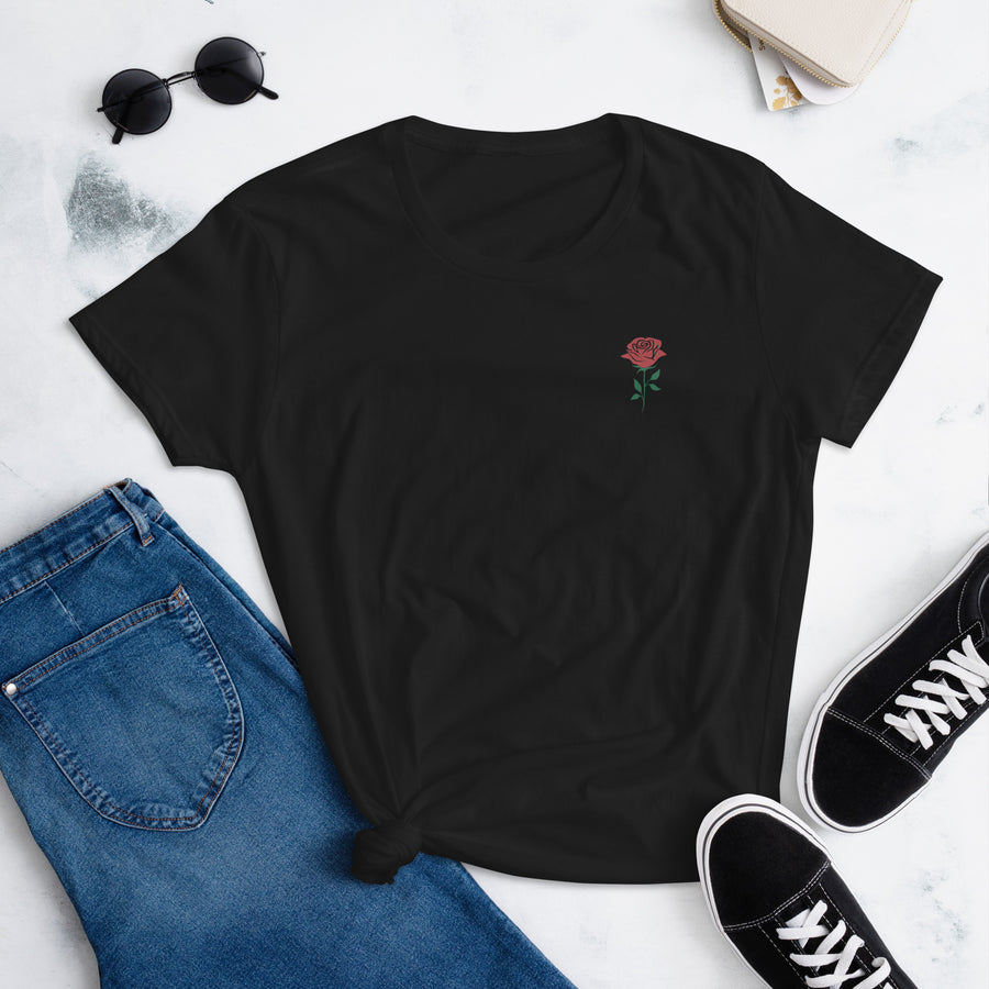 Rose-  Crew Neck T-Shirt In Black