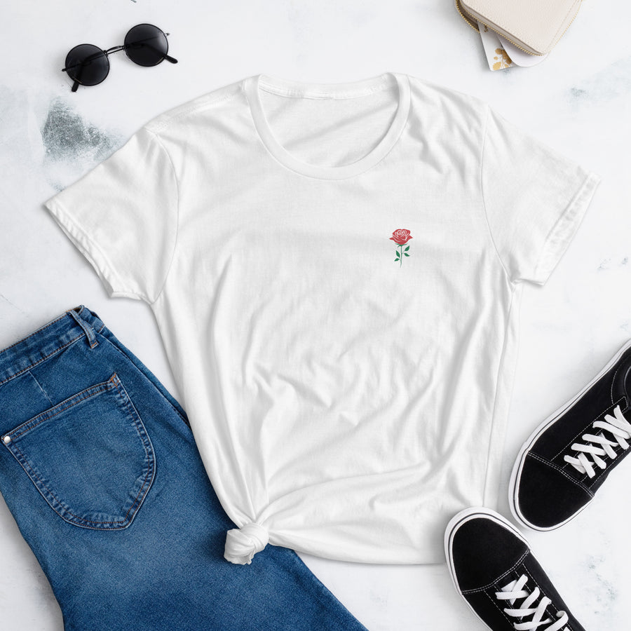 Roses -  Crew Neck T-Shirt In White